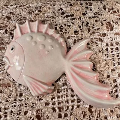 Vintage Pink Cermaic Fish Wall Plaque 9” • $22