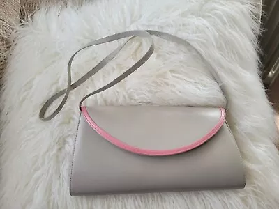 Jacques Vert Bag Grey Pink Piping Magnetic Clasp Clutch  Shoulder Strap Wedding  • £29.99