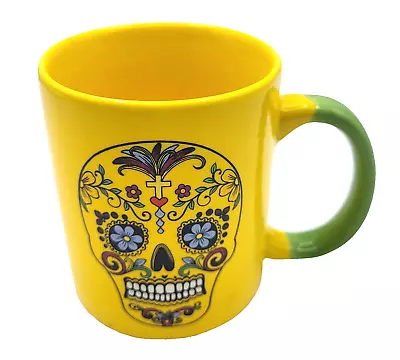 Sugar Skull Day Of The Dead Ceramic Mug Bright Yellow 12 Ounce Capacity • $10.95