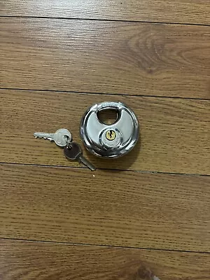 NEW 70mm Heavy Duty Stainless Steel Armor Brass Cylinder Disc Padlock Round Lock • $9