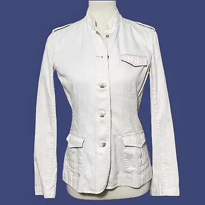 Eddie Bauer Womens Blazer Jacket 4 Cream Military Style Mandarin Collar Casual S • $11.86