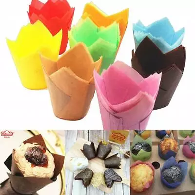 50Pcs Tulip Muffin Cases Cupcake Wraps Multiple Color Wrapper Party Cake Cup UK • £1.99