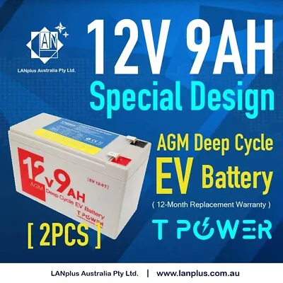 2x Tpower 12V 9AH SLA AGM Battery 60CCA F Razor E200 E200S E300 E300S Scooter • $69.90