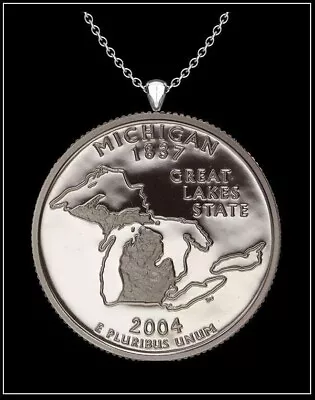 GeetarGizmos MICHIGAN STATE QUARTER Necklace - Mirror Finish Proof Us Coin • $9.99