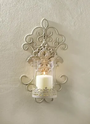 Iron Glass Stunning Romantic Versatile Lace Ivory Wall Candleholder Sconce • £40.54