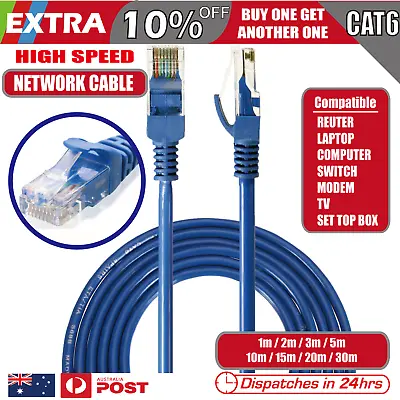 $3.95 • Buy CAT6 Ethernet Network Cable Lan Router Patch Lead RJ45 1m 3m 10m 15m 20m 30m