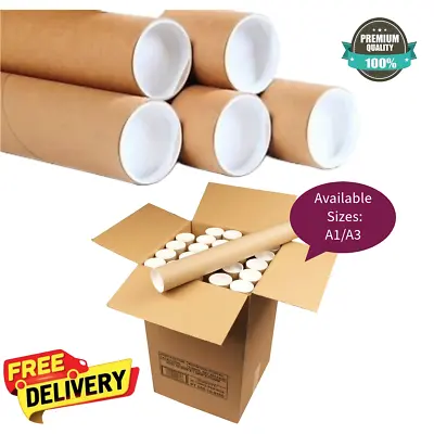 Cardboard Postal Tubes+Plastic End Caps Strong A3/A1 Postage Postal Quality • £9.99