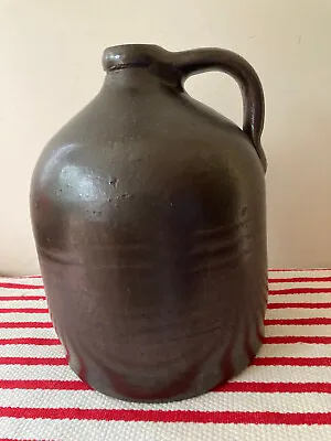 Antique Salt Glazed Beautiful Shiny Dark Brown 1 Gal Whiskey Jug 9.75  T X 7.25  • $75