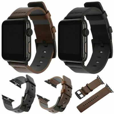 $9.99 • Buy Genuine Leather Watch Strap Band For Apple Watch Series 8 7 SE 6 5 4 3 2 41-45mm