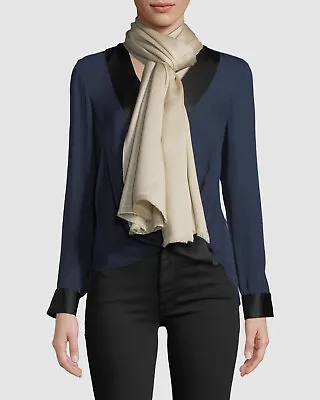 $460 Bajra Women's Beige-Silver Metallic Silk Cashmere Sparkle Wrap Shawl Scarf • $129.18