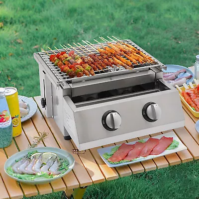 2 Burner Tabletop Propane Gas Grill Stainless Steel Outdoor BBQ Camping Griddle • $68