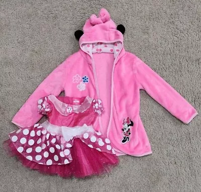 Minnie Mouse Dress Disney Tutu Sparkly Dress Size 12 Month + Fuzzy Hoodie Robe • $10