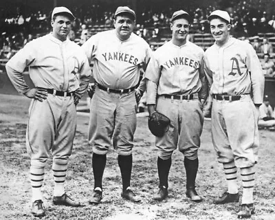 HALL OF FAMERS Glossy 8x10 Photo Babe Ruth Lou Gehrig Jimmie Foxx & Al Simmons • $5.49