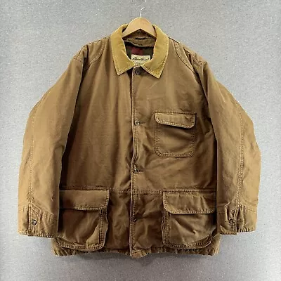 Vintage Eddie Bauer Mens Jacket Beige Medium Detachable Down Liner Chore Canvas • $25.90