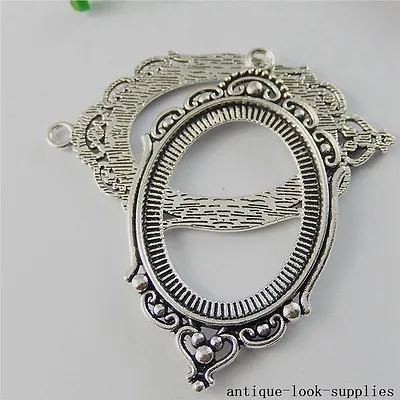 £3.68 • Buy 4pcs Vintage Silver Alloy Hollow Oval Setting Tray Cameo Pendants Findings 50815