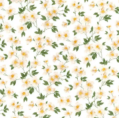 Cotton Fabric - Pretty Daisy Floral On Ivory - Craft Fabric Material Metre • £5.99