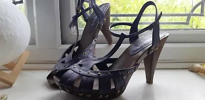 Odeon Shoes Sandal Open Toe Wood Effect As 7 Purple Stonewash Hardly Worn  • £4.99