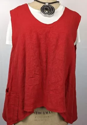 La Bass Germany Red Linen Lagenlook Tunic Top In Size L • $37.30
