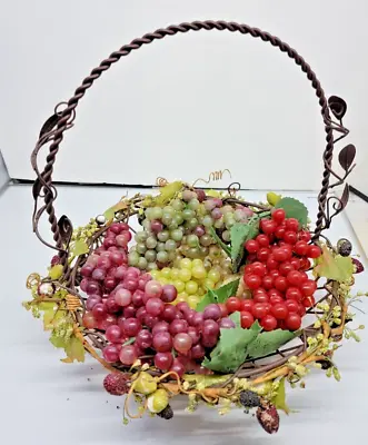Metal Wire Basket With Beautiful Fruit And Vine Stunning With Grapes • $21.56
