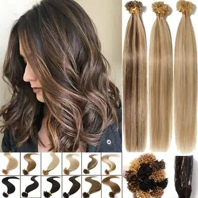 Fusion Keratin Glue Remy Human Hair Extensions Nail U Tip Pre Bonded Highlight 9 • $54.57