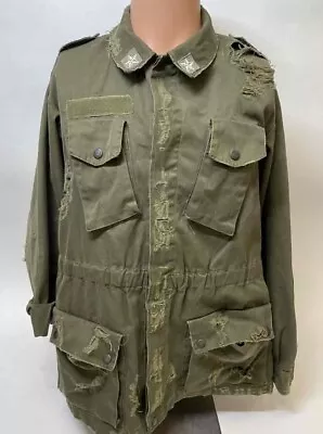 New Jen-army Italian Sz 46 Small Military Field Jacket Green Distressed Light • $41.97