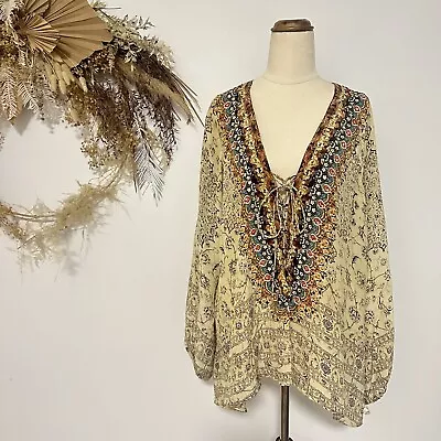 Camilla Franks Memory Lane Silk Top Lace Up Mandala Boho Colourful One Size • $189