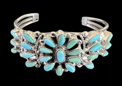 Victor Moses Begay Navajo Silver Turquoise Petit Point Cuff Bracelet • $1295