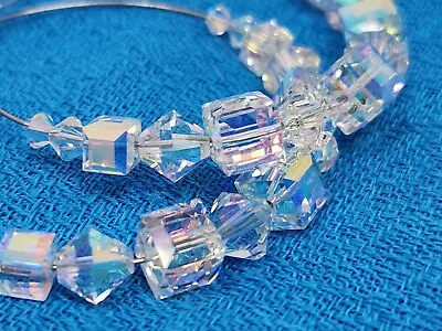 Aurora Borealis AB Crystal Beaded Hoop Earrings Iridescent Sparkly 3  Inch Fun! • $19.99