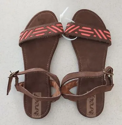 New REEF Day Catch Sandals US 7 Euro 37 Vegan Sueded Leather Brown Coral • $16.99