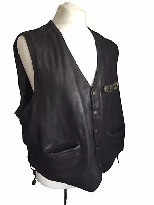 Vintage HIGHWAY 1  Buffalo Leather Biker Waistcoat Vest XXL DAMAGE • $24.87