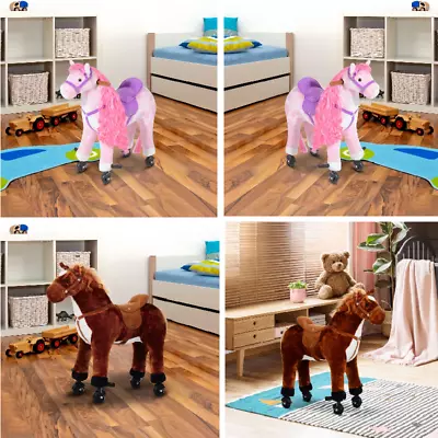 Kids RideOn Plush Toy Unit Walking Tall Horse Back Riding Wheels Sounds Footrest • £98.99