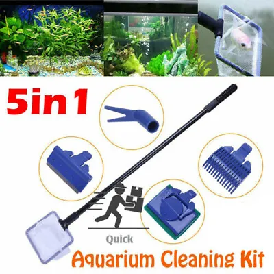 £8.59 • Buy 5 In 1 Fish Tank Aquarium Cleaner Tool Glass Fishnet Brush Magnetic Cleaning Kit