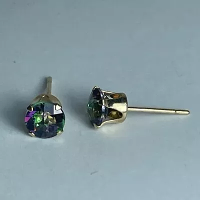 Mystic Topaz 5mm Round 14kt Yellow Gold Stud Earrings • $64.99