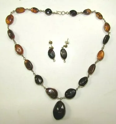 Vintage Custom Made Natural Amber Gemstone Necklace & Earrings Set • $29.99