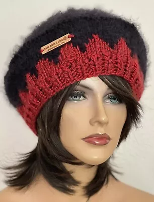 Hand Knits 2 Love Slouch Hat Beanie Cap Beret Fair-isle Designer Original Black • $53.10