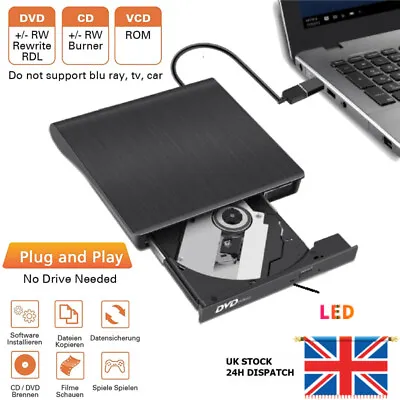 £13.99 • Buy USB 3.0 DVD CD±RW External Writer Drive Burner Reader Player For Laptop Dell Mac