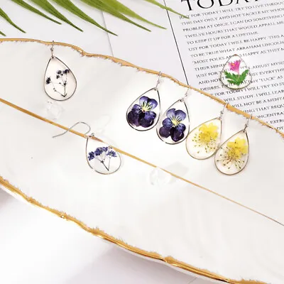 Women Resin Dried Flower Pendant Earring Floral Ear Hook Dangle Jewelry Earrings • $2.17