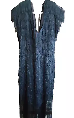 NEW Sexy Vtg M  80s TD4 ELETRA  ALL OVER FRINGE BLACK PARTY COCKTAIL DRESS • $68.99