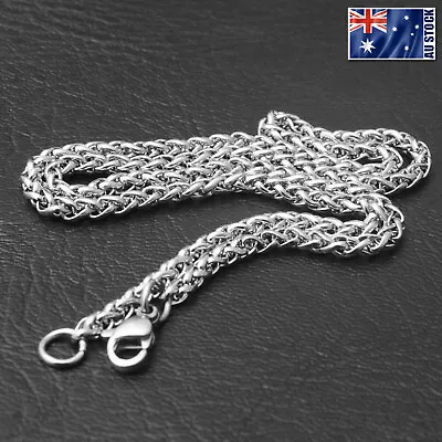 $6.95 • Buy Wholesale Price Stainless Steel Silver Wheat Braided Chain Necklace Men's Gift