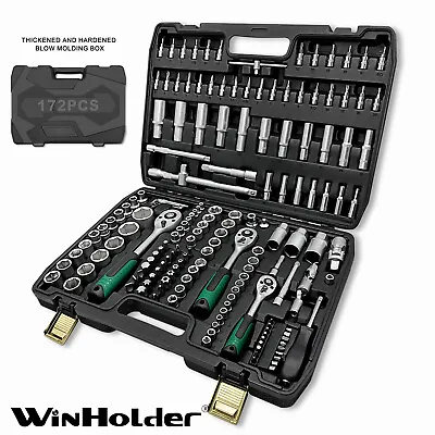 172 Pieces Professional Socket Set - 1/2  1/4  3/8  Dr Spanners / Carry Box • £58.99