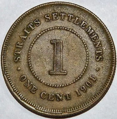 1901 British Crown Colony Straits Settlements Victoria 1 Cent Km-16 Old Coin • $0.99