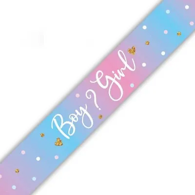 9ft Boy Or Girl Gender Reveal Holographic Foil Banner Baby Shower Party Decor • £2.19