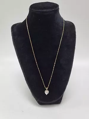 9ct Yellow Gold Delicate Chain Necklace With Hanging Cubic' Zirconia  Pendent  • £40.10