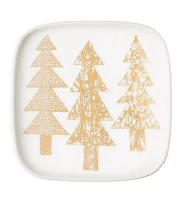 MARIMEKKO Finland Oiva Kuusikossa Spruce Tree WHITE / GOLD Stoneware Plate | NWT • $49.99