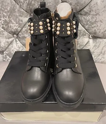 Miss KG Hatty Ankle Boots UK 3 EUR 36 Black Leather Look Studs • £45