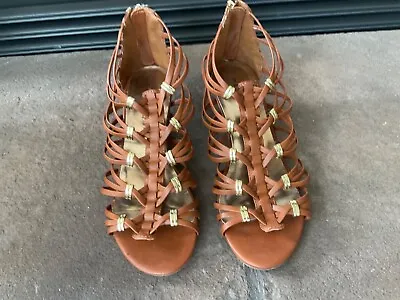 Madden Girl Brown Wedge Sandals 6.5 Womens Gladiator Style • $15