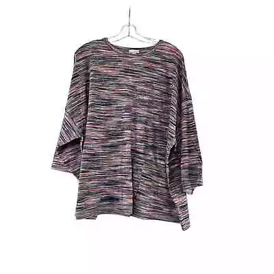 J Jill Pure Jill Kimono Sleeve Top Size L Striped 3/4 Sleeve Round Neck Boxy  • $29.99