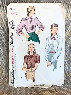 Vintage Simplicity Printed Pattern-misses’ & Women’s Blouse-2132 • $4