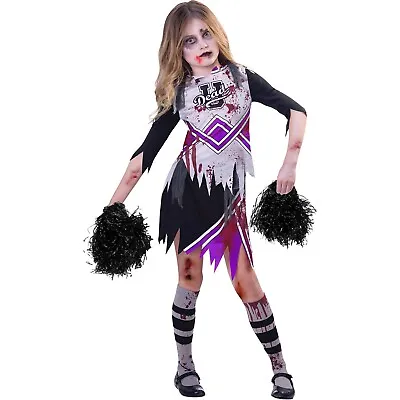 Childs Purple Zombie Cheerleader Fancy Dress Costume Kids Halloween High School • £15.99