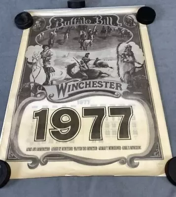 1977 Winchester Calendar - Parchment Cover And 6 Pages 20  X 26 1/4  Buffalo Bil • $14.52